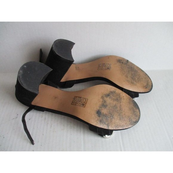 *ASOS Black Suede Sandal Ankle Strap Block 4" Heel Chunky Silver Chain Accent - Picture 8 of 8